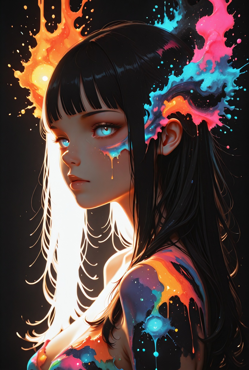 backlighting,  black background,  black hair on Tensor.Art