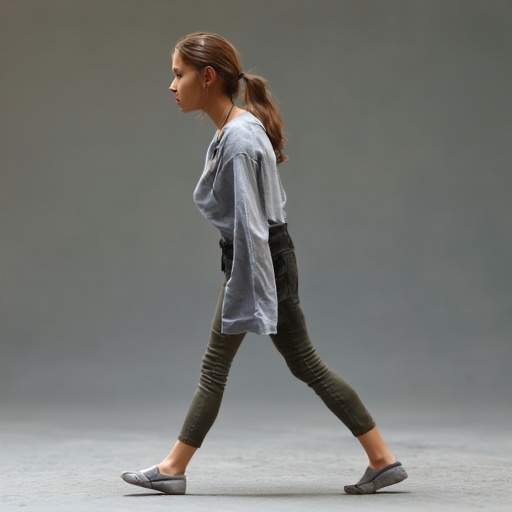 One girl walking while leaning forward,  with her arms on her side,  she is doing a hypno walk (hypn0_walk) on Tensor.Art