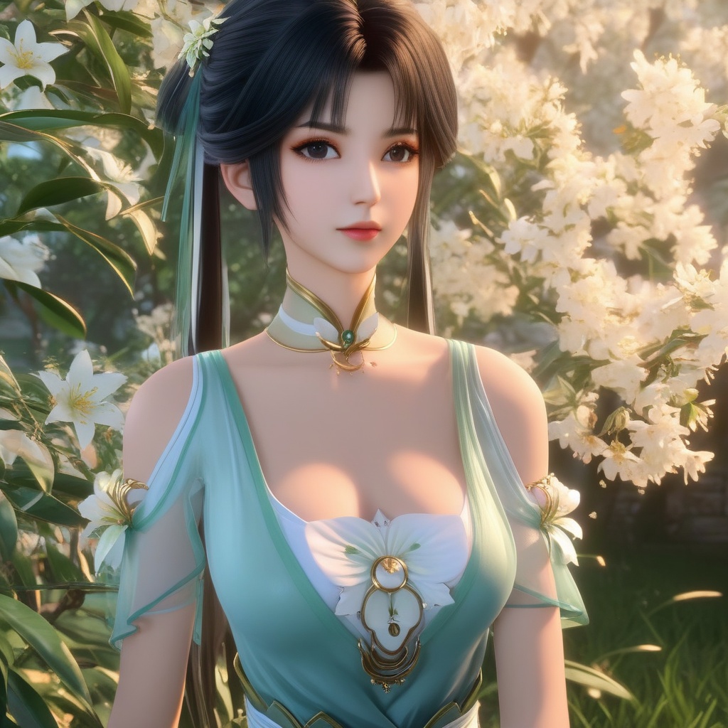 <lora:834-DA-XL-诛仙-碧瑶:0.8>, (,1girl, ,best quality, ),,  ,ultra realistic 8k cg,, ,masterpiece, (( , )),, ,      ,  orange blossoms,  (cleavage),,  (), ,,