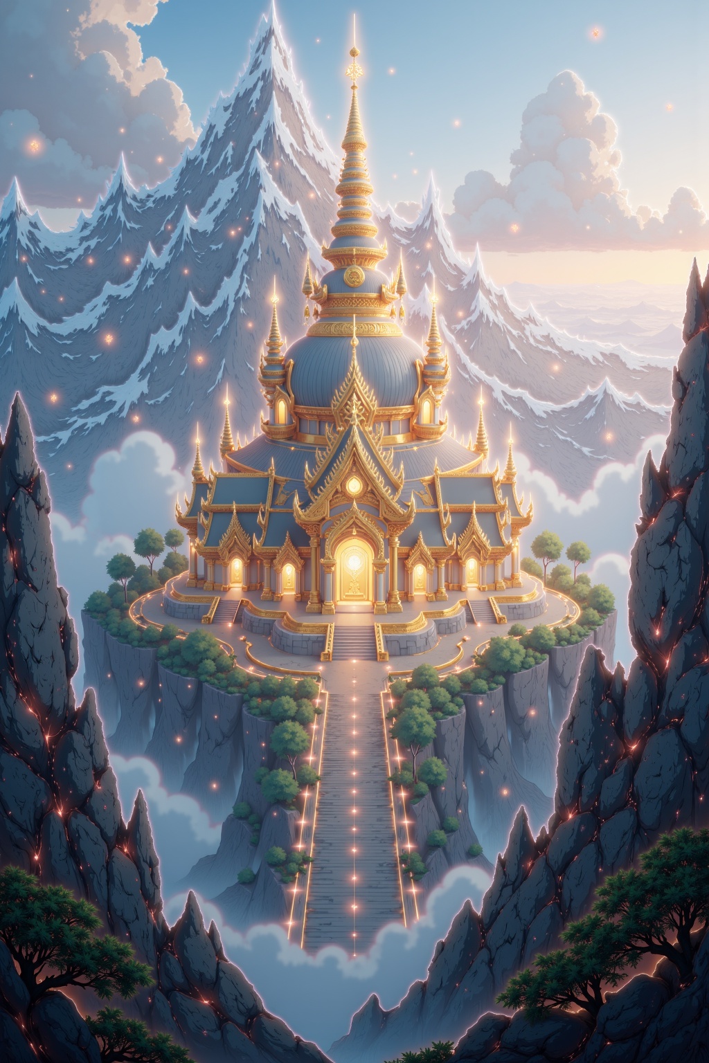 a huge temple on mountain,