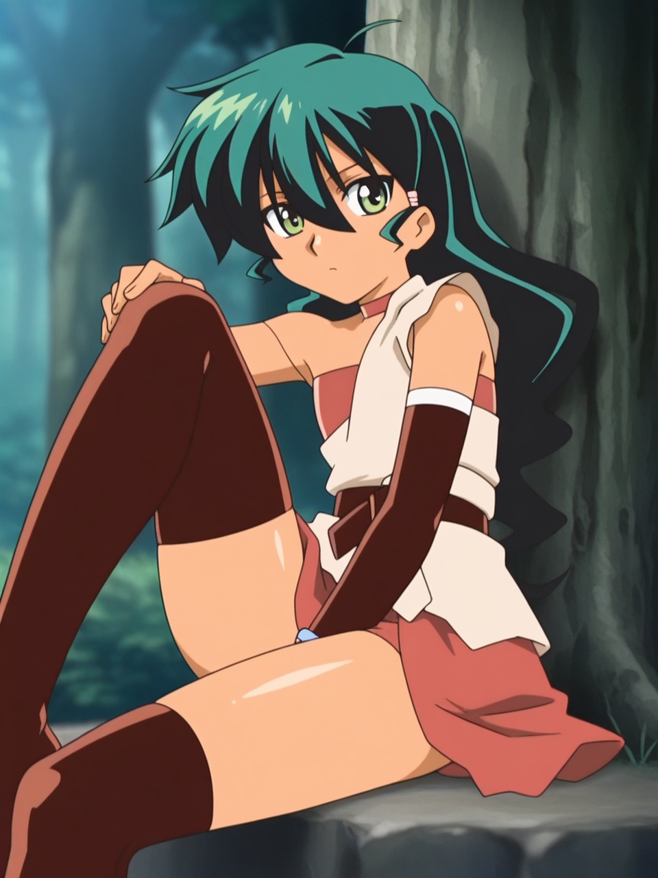 shiny skin,  oily skin deltora_quest_jasmine,  green hair on Tensor.Art