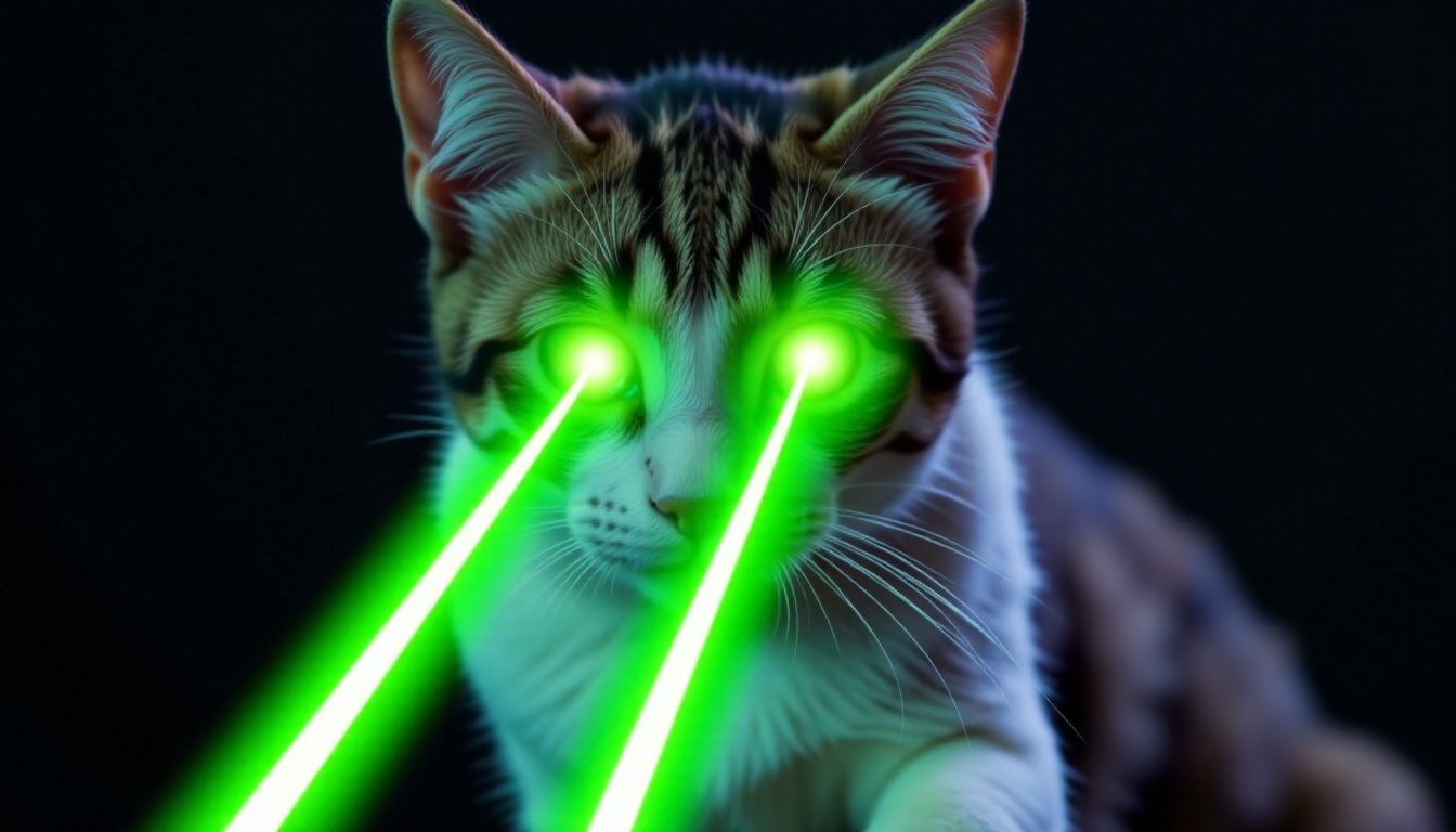 LASERCAT,  LASER CAT WITH GREEN PARALLEL LASER BEAMS COMING FROM ITS EYES on Tensor.Art