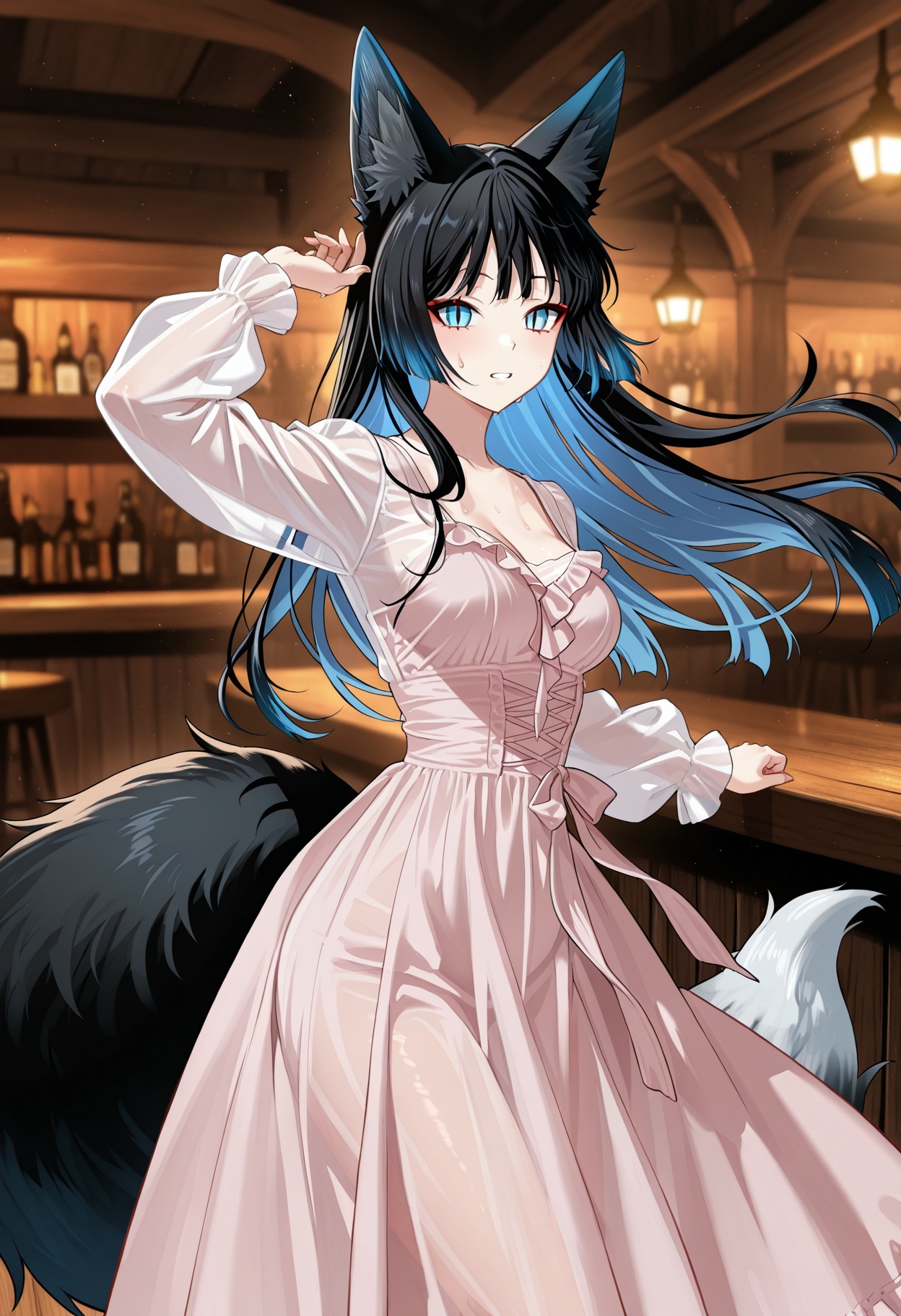 solo 1foxgirl,  medium breasts,  (fox ears on Tensor.Art