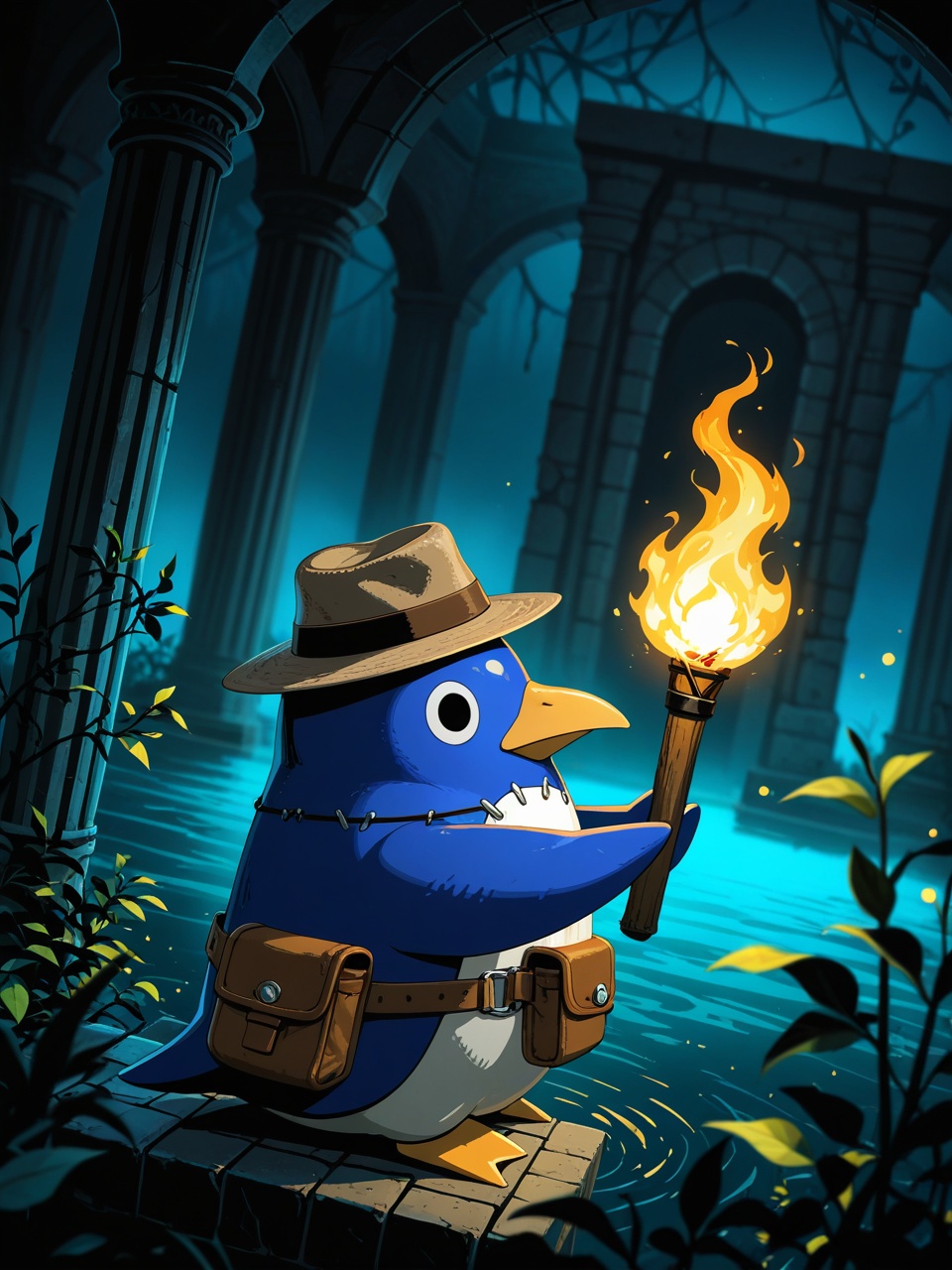 solo prinny,  brown fanny pack,  dutch angle on Tensor.Art