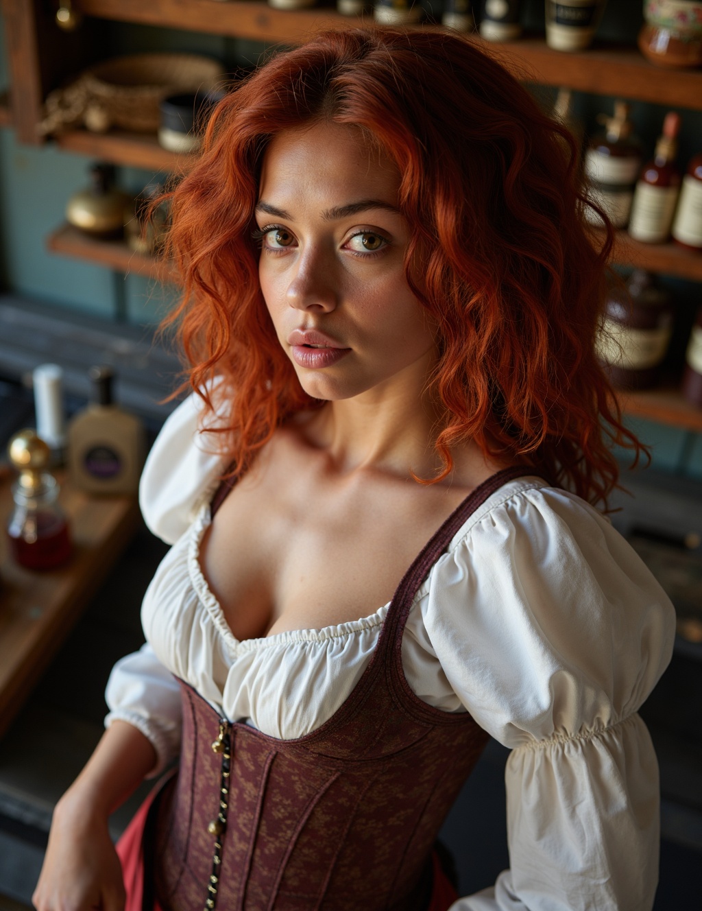 beautiful 18 year old woman,  female merchant,  corset on Tensor.Art