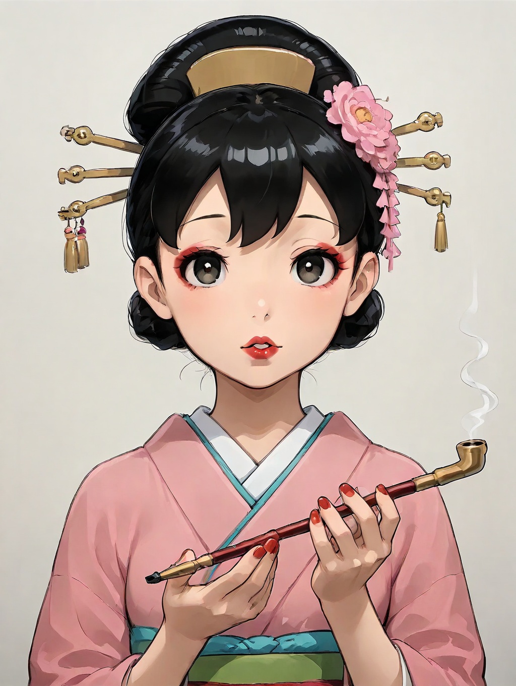 minamoto shizuka,  1girl,  smoking pipe on Tensor.Art