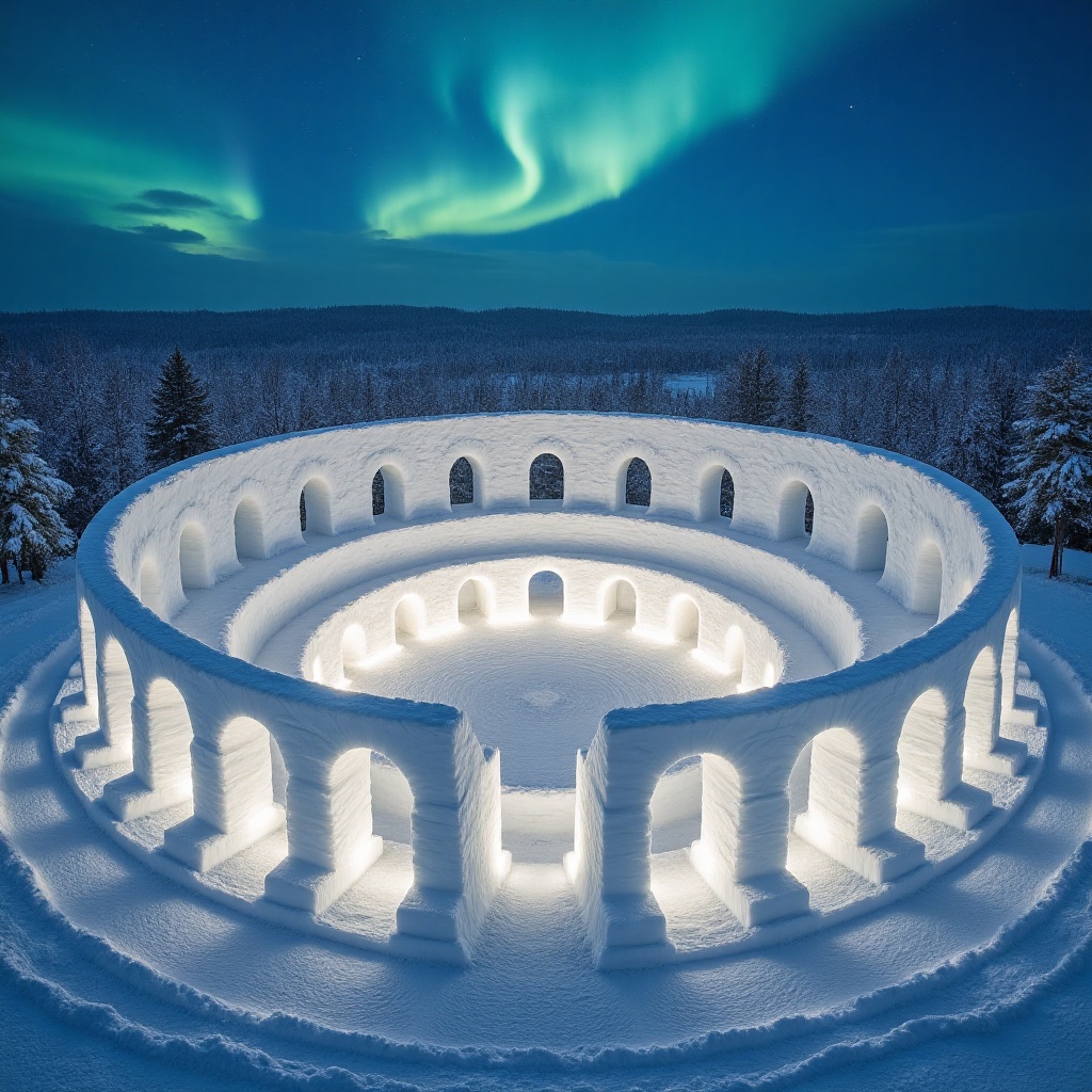 XUEDIAO,  bird's-eye view,  A snow sculpture of the Colosseum on Tensor.Art