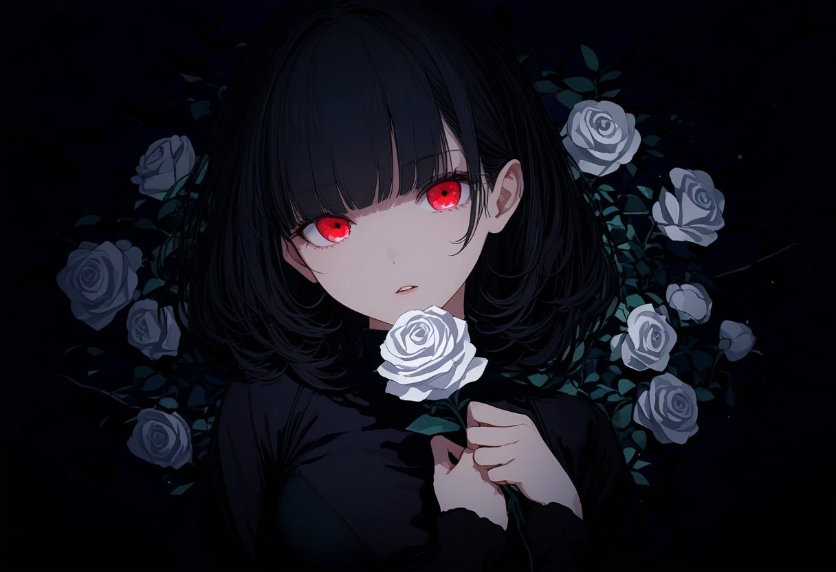 1girl,  dark,  white flower on Tensor.Art