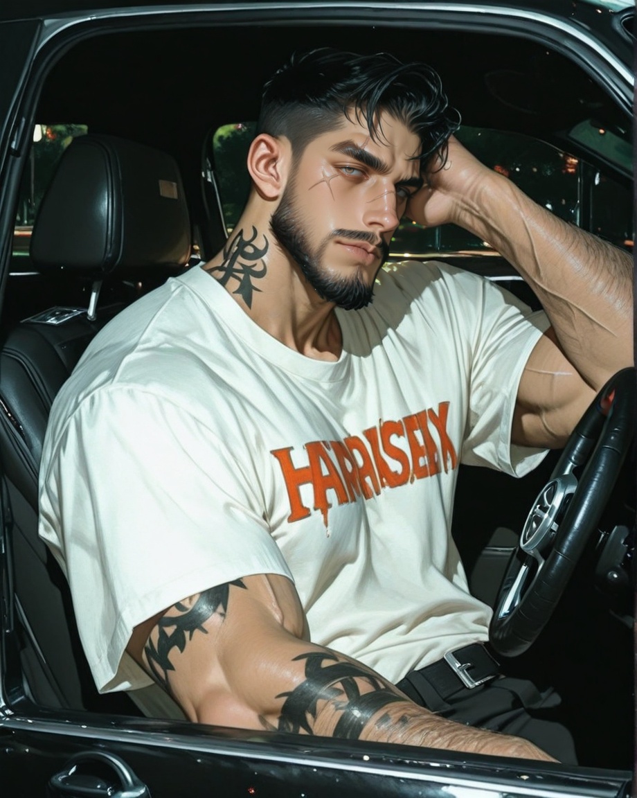 1boy,  male focus,  facial hair on Tensor.Art