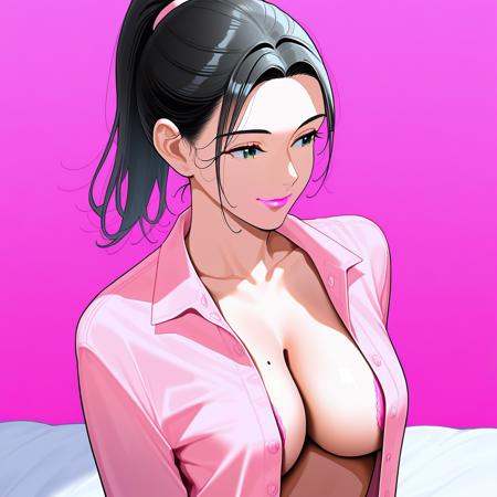 solo,  pink shirt,  ponytail on Tensor.Art