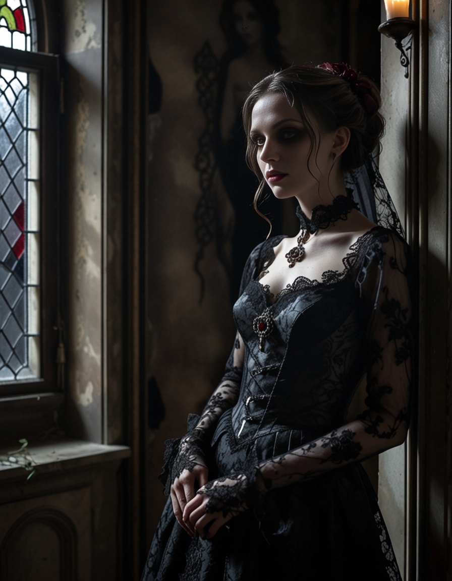 Gothic glamour,  elegant haunted manor interior, on Tensor.Art