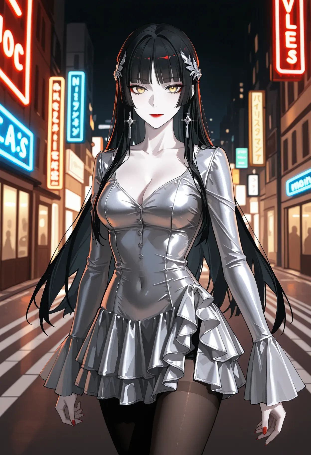 1girl,  black hair,  yellow eyes on Tensor.Art