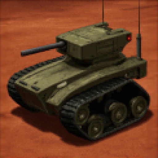 JA2 style image of a military unmanned ground vehicle (armored robot drone),  specifically a tracked vehicle,  set against...