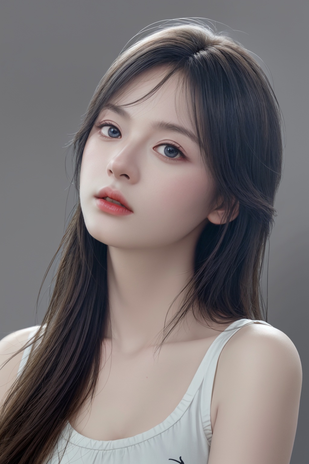 1gir,(gray background),(8k, RAW photo, best quality, masterpiece:1.2),(realistic, photo-realistic:1.2),(raw photo) (extremely detailed CG unity 8k wallpaper),