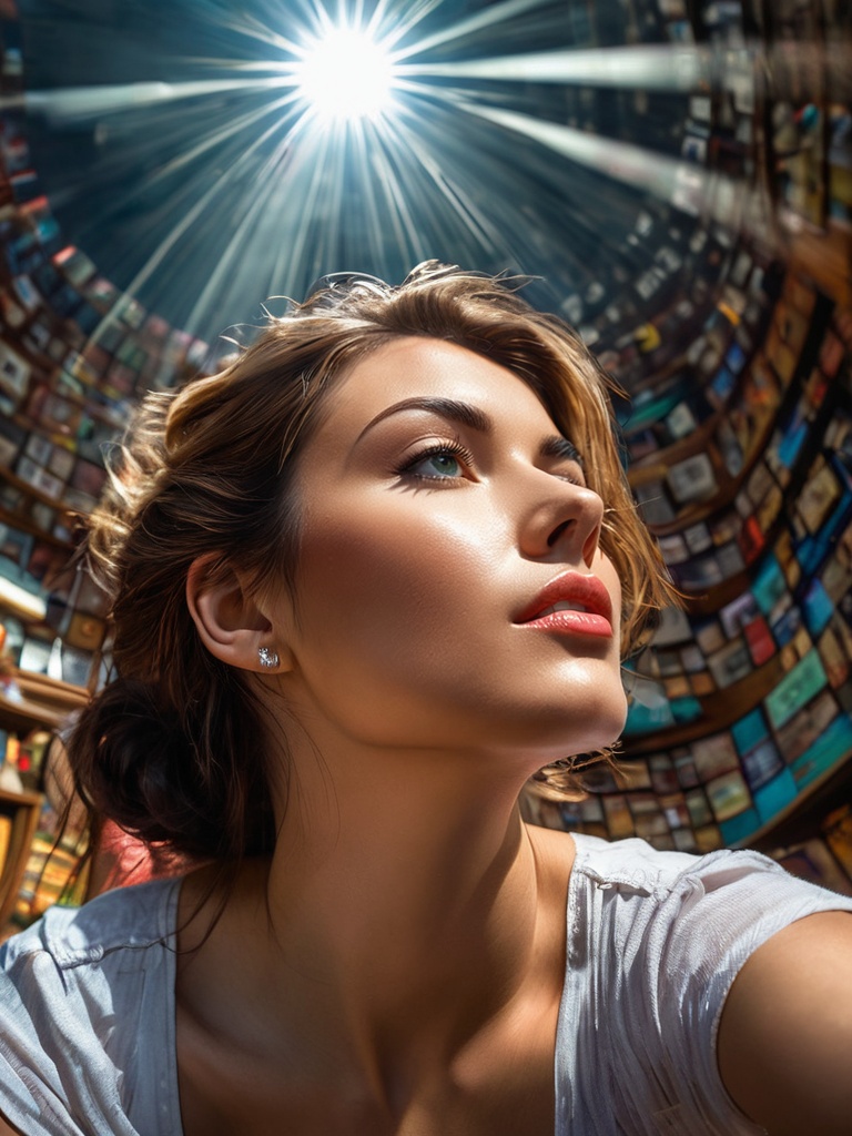 A high resolution photo of a realistic beautiful stunning (Woman) (Yearning Gazing longingly at something out of reach wit...