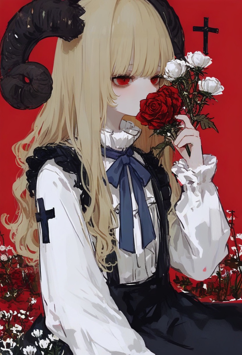 red background,  flower,  1girl on Tensor.Art