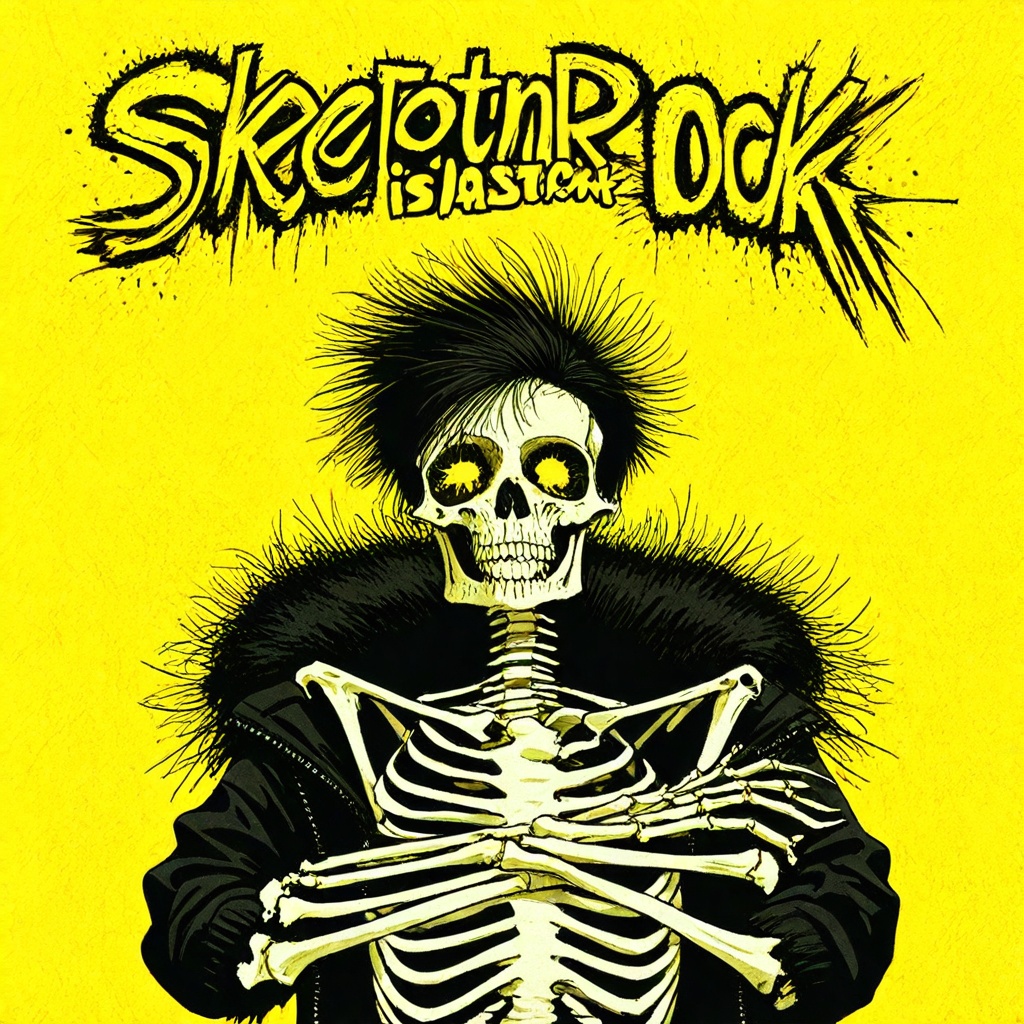 skeleton punk,  skeleton,  featuring a skeletal figure with a punk rock aesthetic. The background is a vivid on Tensor.Art