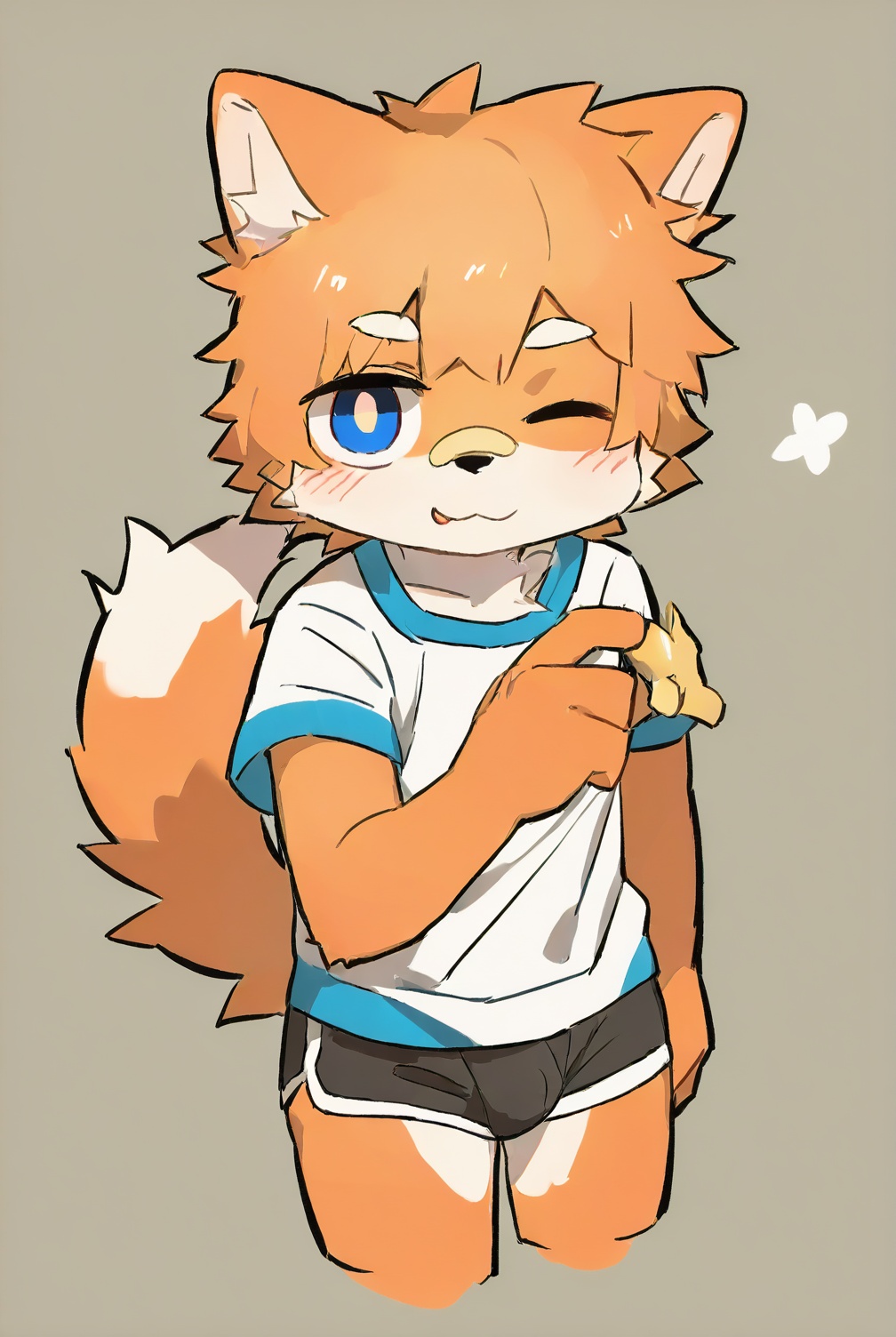 [[nploser,nekowuwu]],solo,shota,furry,kemono,dog_boy BREAK [red_inner_ear],[orange_fur,blue_eyes],white_hikimayu BREAK portrait,one eye closed,(masterpiece, best quality:1.1),body fur,anthro,<lora:Akira FXL01:1>,