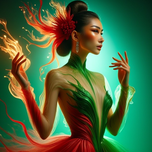 hair flower,  multicolored clothes,  glowing elements. on Tensor.Art