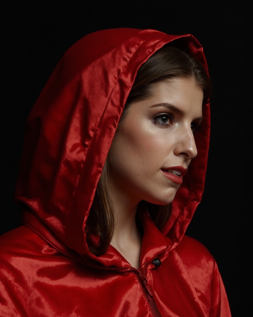 The image is a high-resolution photograph featuring anna_kendrick with fair skin and long,  dark brown hair. She is captur...