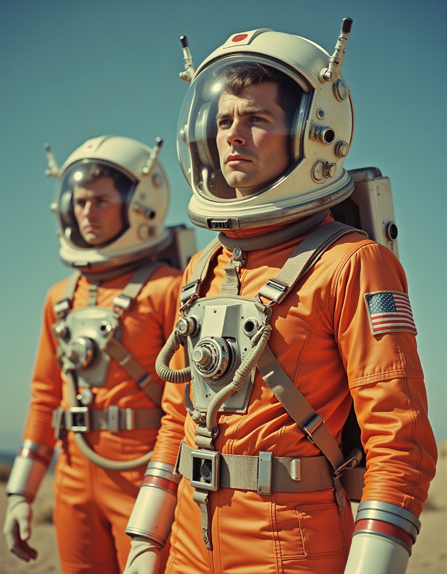 Vintage Sci-fi . An astronaut,  dressed in brightly colored spacesuits with clear bubble helmet on Tensor.Art