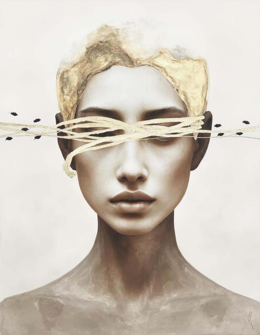 Chris Luha Art. The image is a digital artwork featuring a surreal,  abstract depiction of a person's face. The subject's...