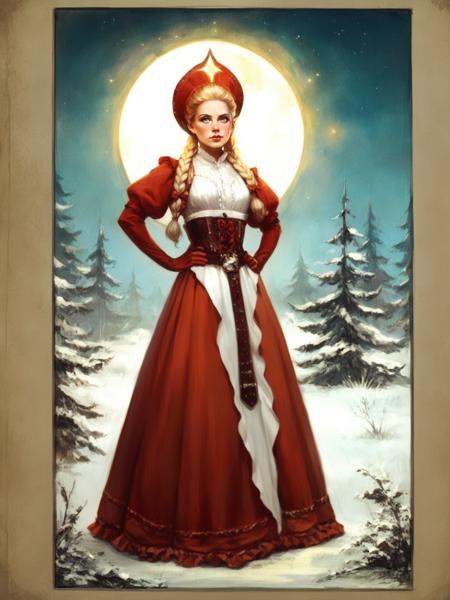 cowboy shot of beautiful blonde slavic lady,  hands on hips,  blue eyes on Tensor.Art