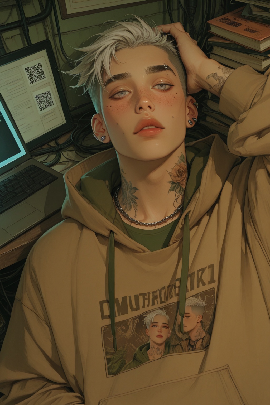 neck tattoo,  tattoo,  solo on Tensor.Art