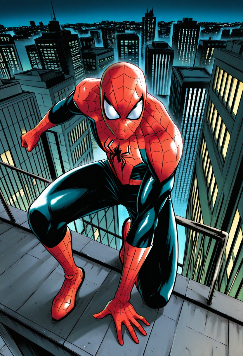 spider-man,  dark night,  on a city rooftop on Tensor.Art
