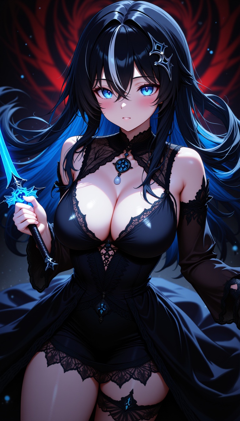 1girl,  black hair,  white streak on Tensor.Art