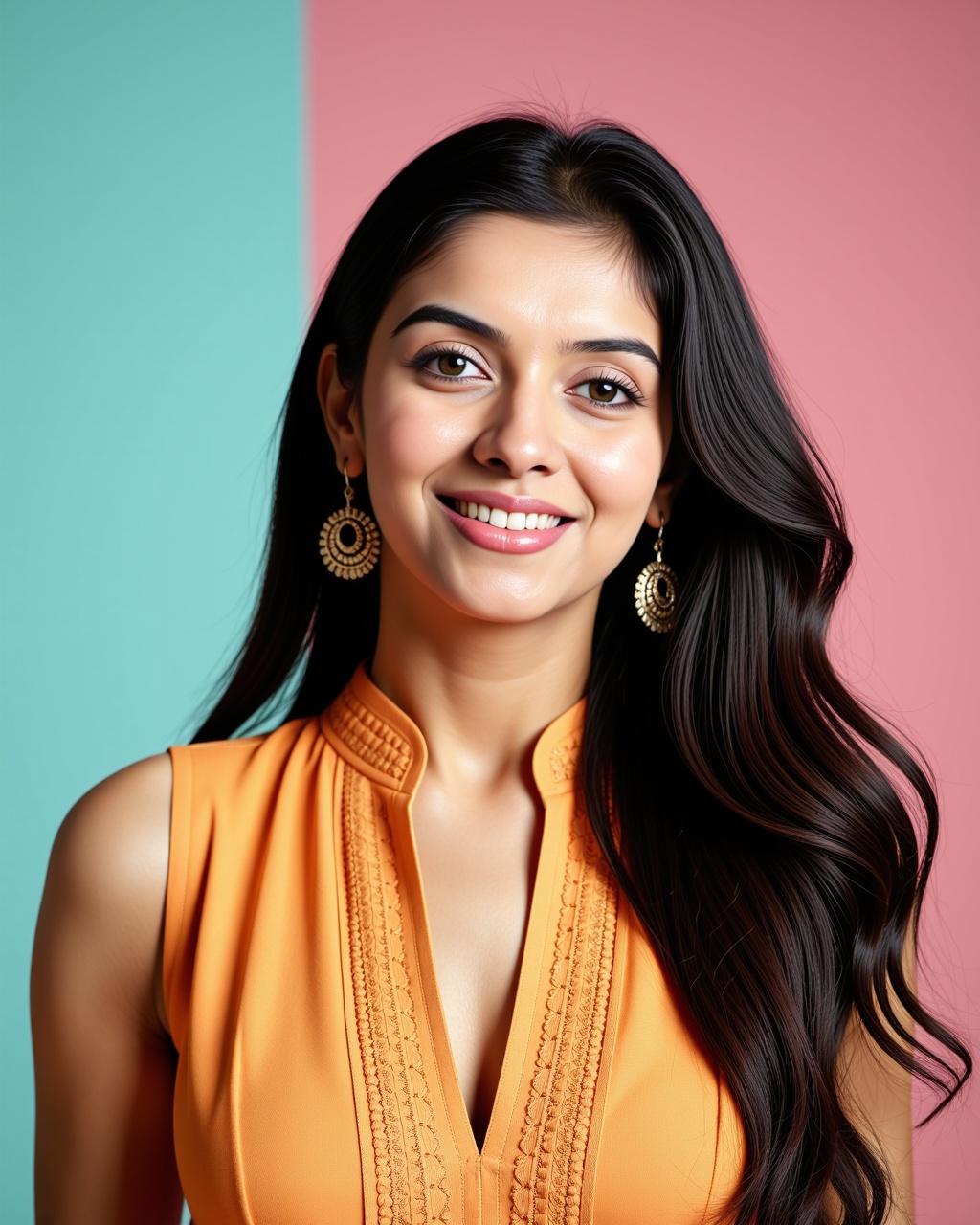 headshot photo of Asin woman,  candid photo with natural colors,  smiling expression on face on Tensor.Art