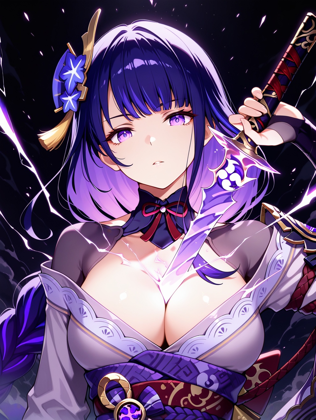 1girl,  raiden shogun,  holding sword on Tensor.Art