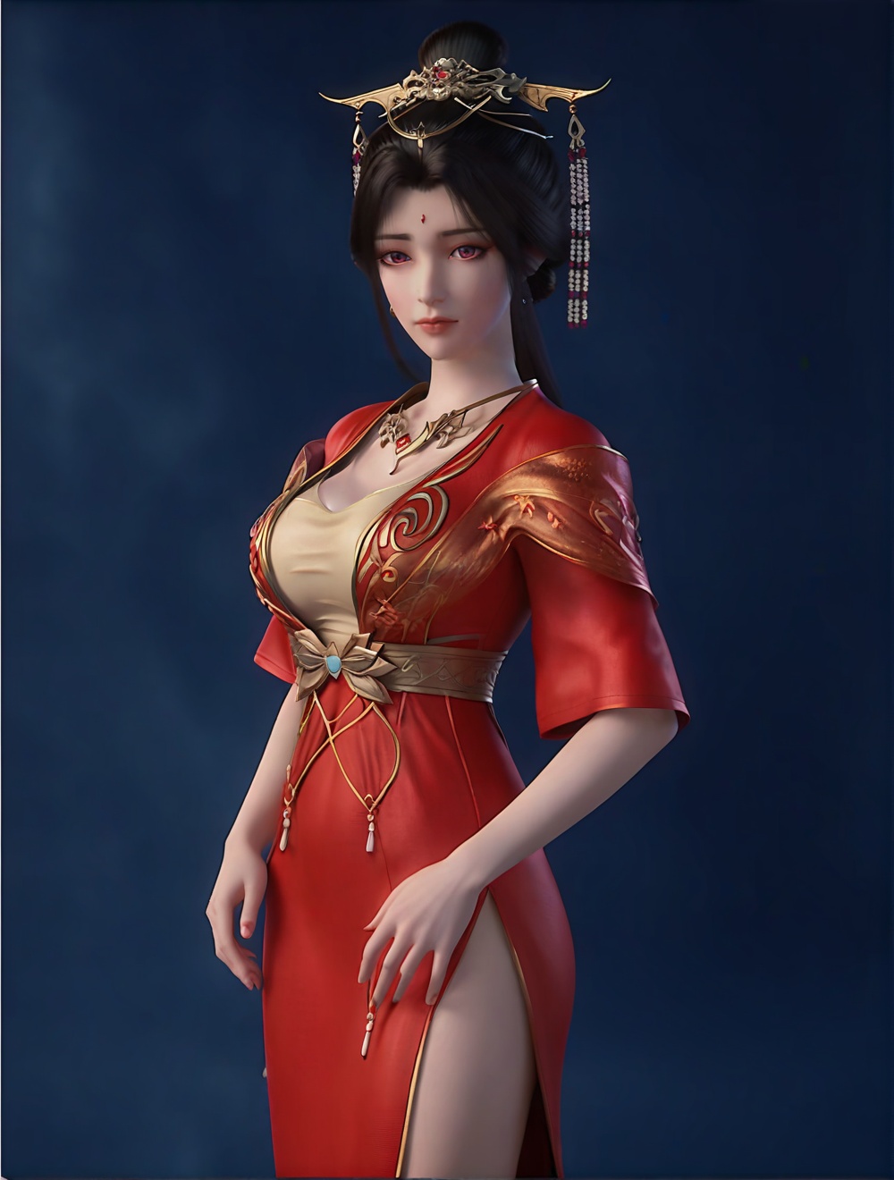 score_9,  red dress,  black hair on Tensor.Art