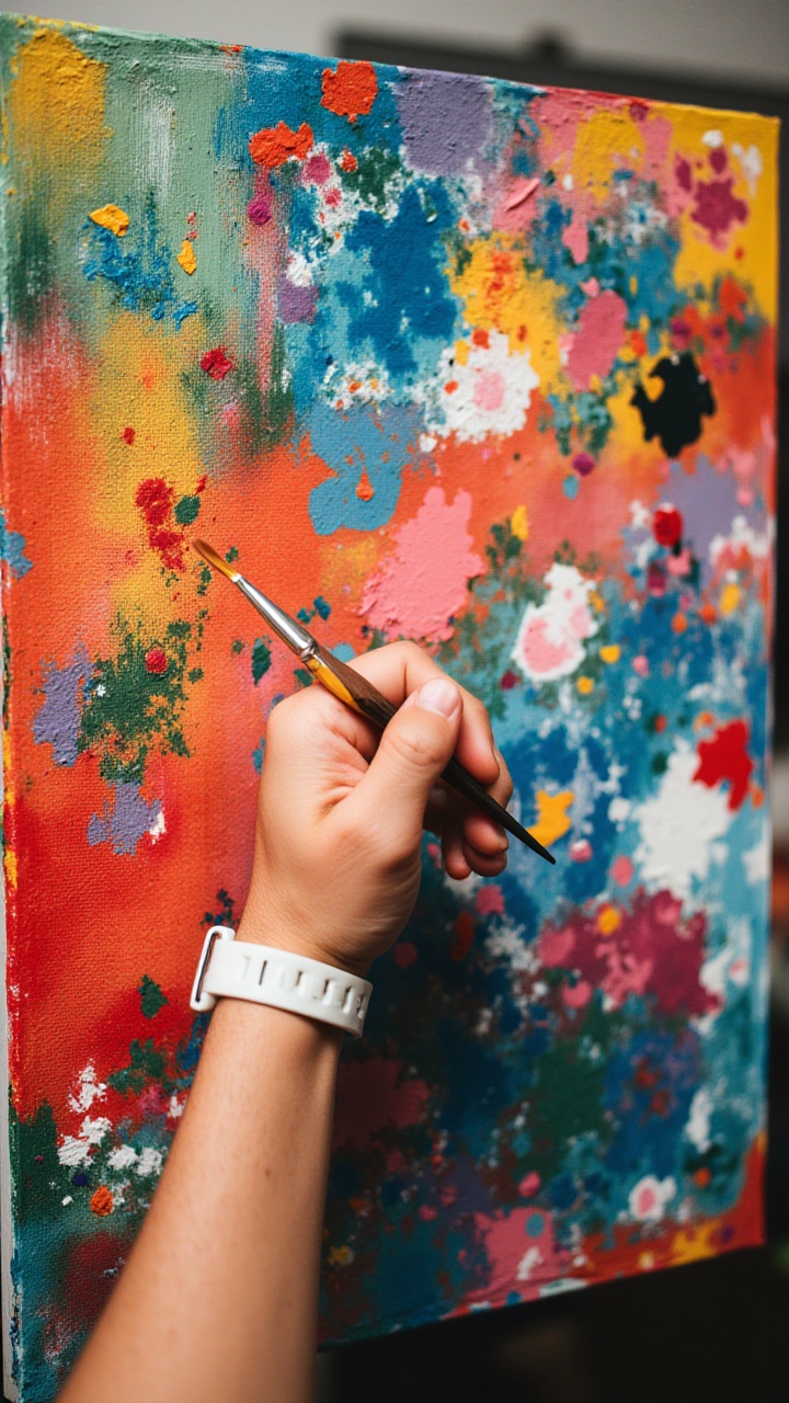 1 hand,  holding a paintbrush,  vibrant colors on canvas on Tensor.Art