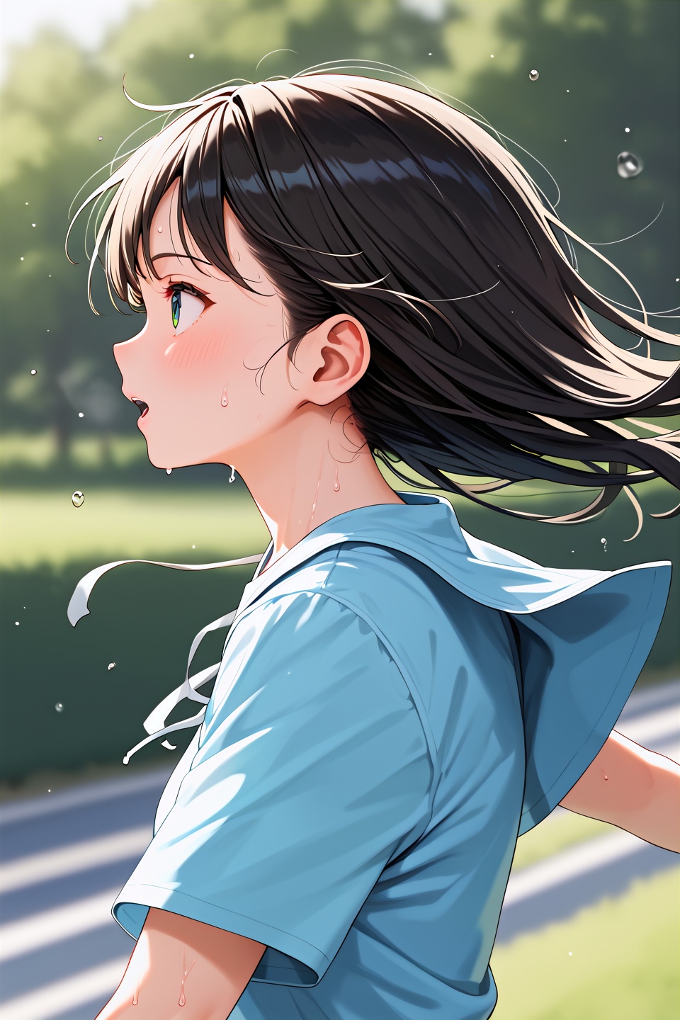 score_9, best quality, 1girl,run,motion,blurry,sweat,from side,upper body,wind