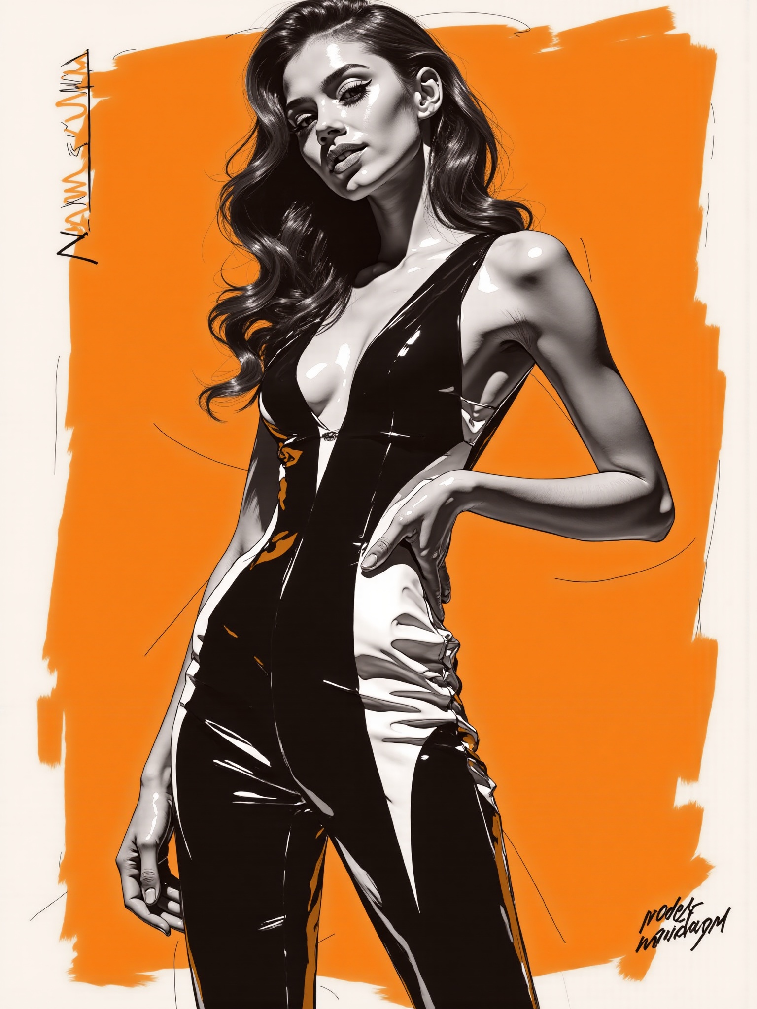 mad-mdrnmnmlsm painting of woman wearing a futuristic dress,  smiling,  upper body on Tensor.Art