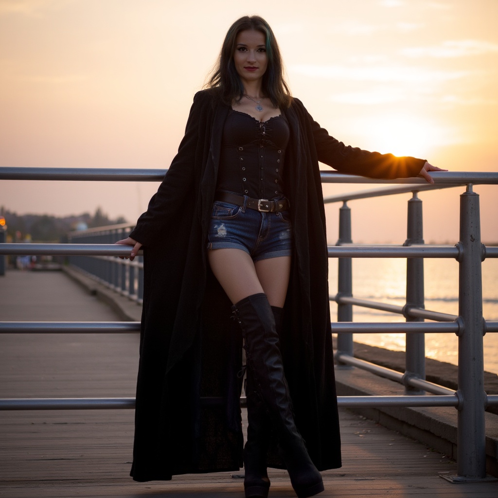 ladya cinematic,  golden hour lighting ,  dark gothic young woman on Tensor.Art