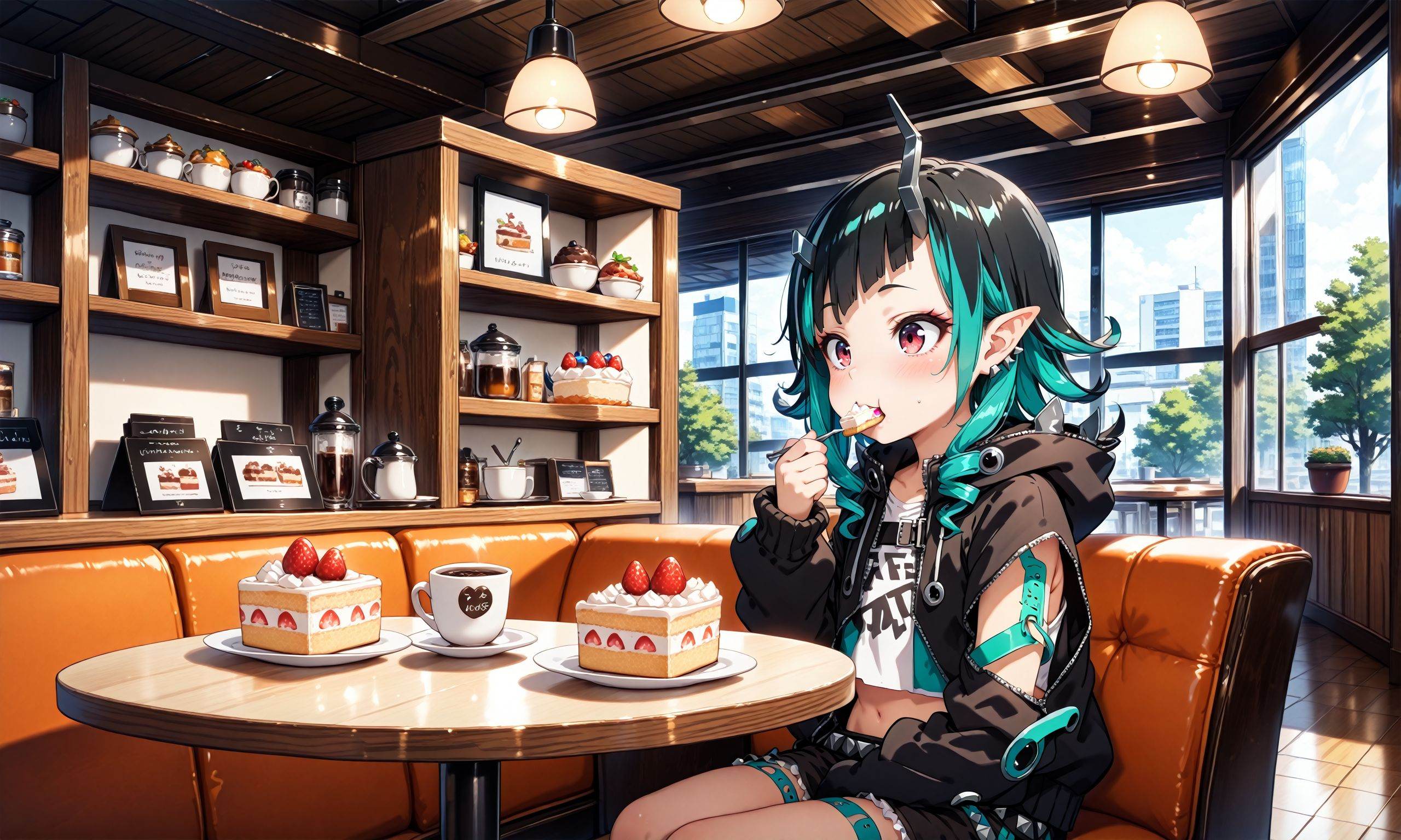 shishio chris,  eating cake,  cafe on Tensor.Art