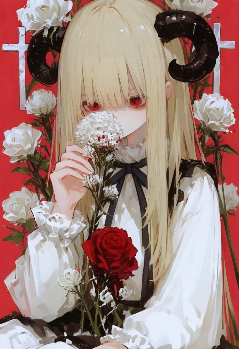 red background,  flower,  1girl on Tensor.Art