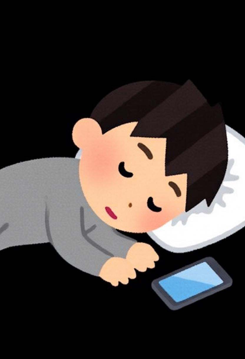 irasutoya3q illustration. A boy lying on his side,  sleeping. He has short,  dark hair and is wearing a gray outfit. His h...