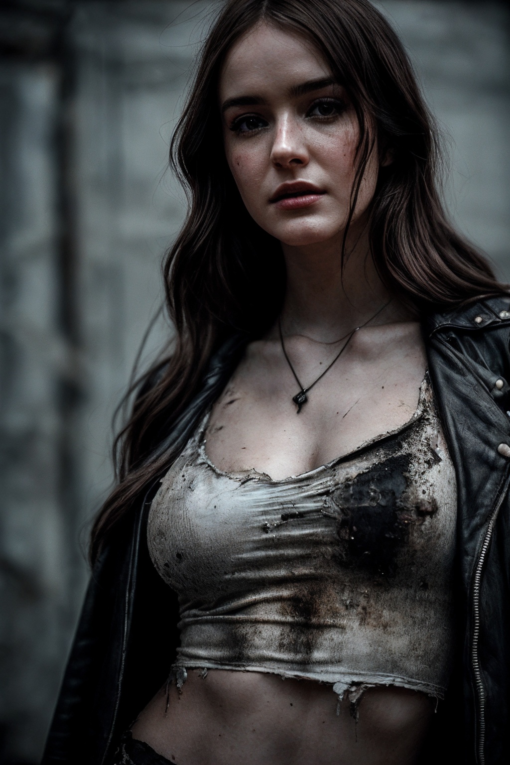 HazelM_SoloTI_v1,  (In a charred,  distressed outfit with singed edges and weathered textures on Tensor.Art