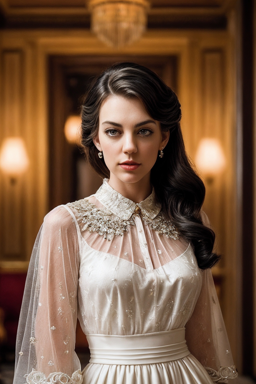 BlakeE_SoloTI_v1,  (In an elegant,  flapper-style gown embellished with shimmering sequins and delicate beadwork on Tensor...