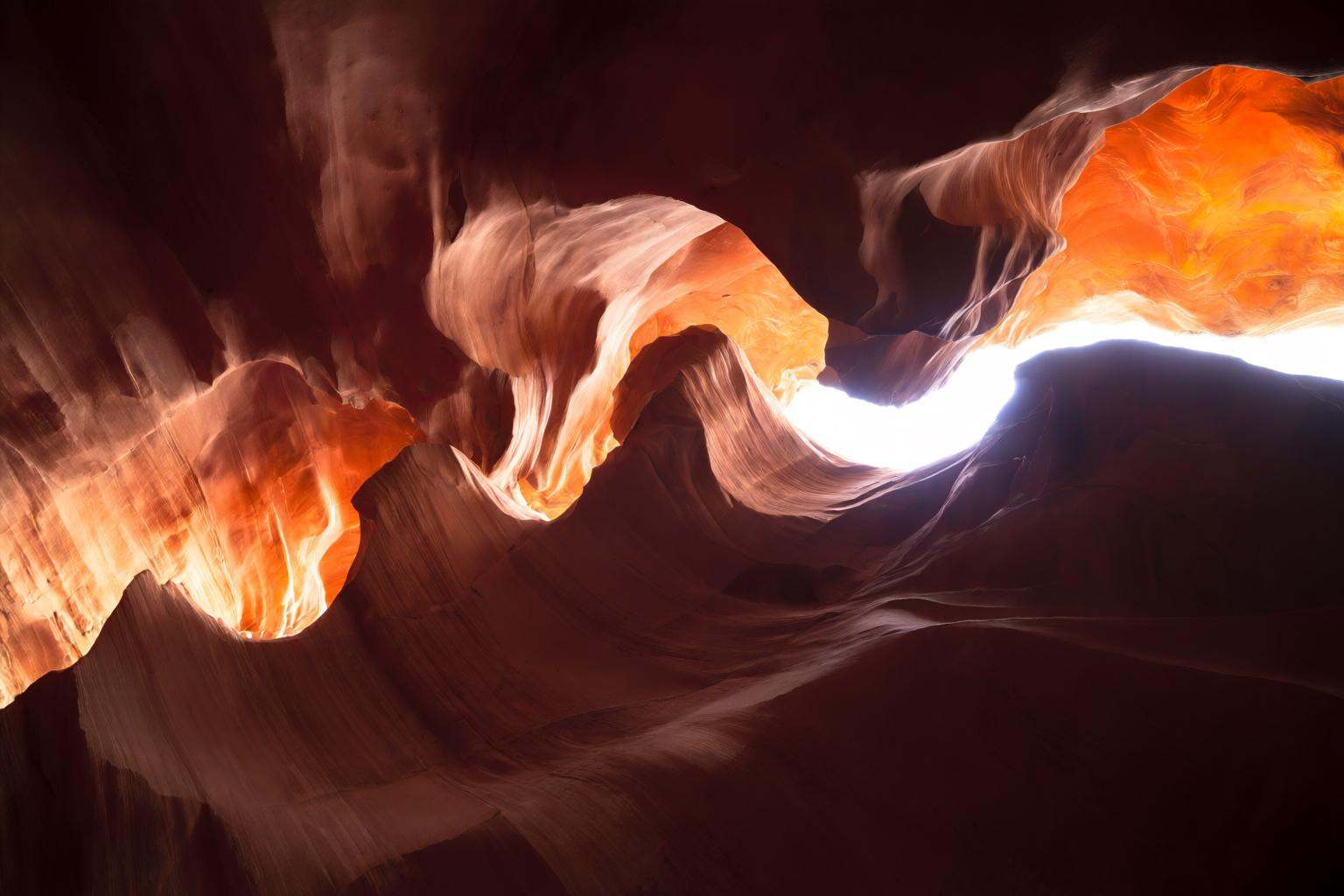 aurelmanea2q photography. A stunning natural landscape,  specifically a slot canyon. The foreground is dominated by smooth...