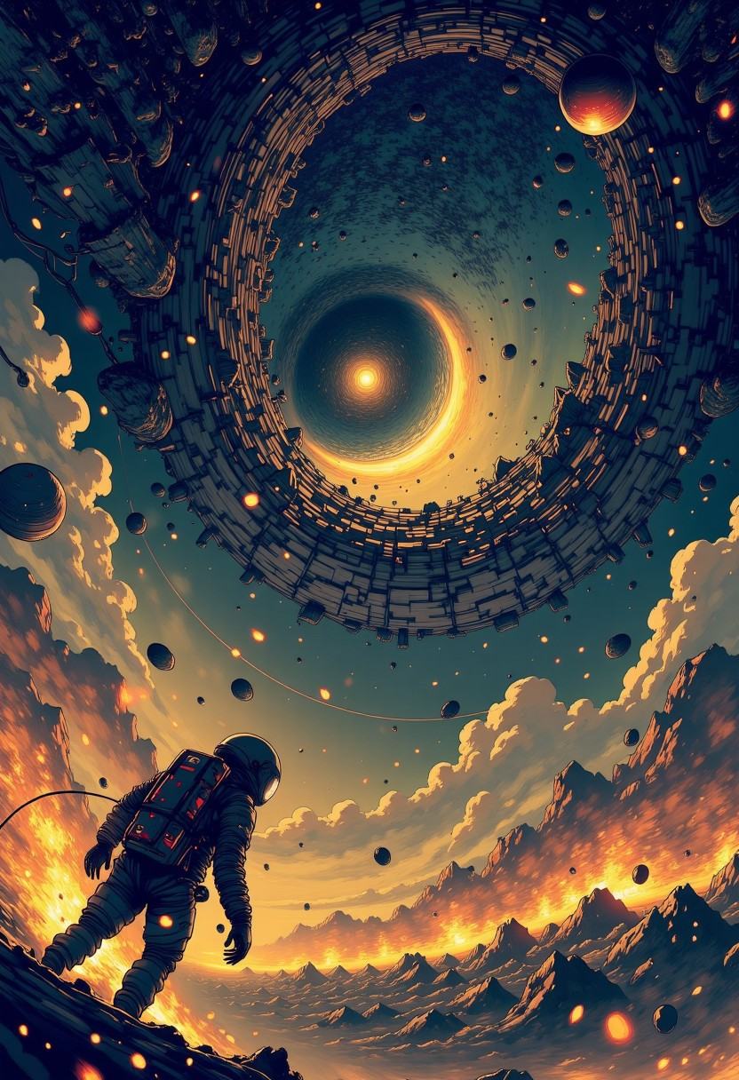 Nistyle,  Drifting silently through the vast emptiness of space,  a Closeup of a lone astronaut hovers weightlessly amidst...