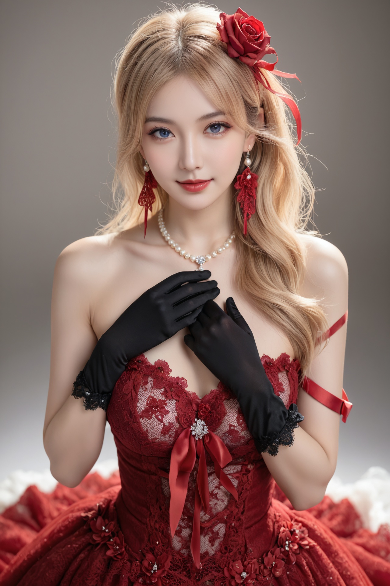 red lace dress,  illustrious style,  white background on Tensor.Art