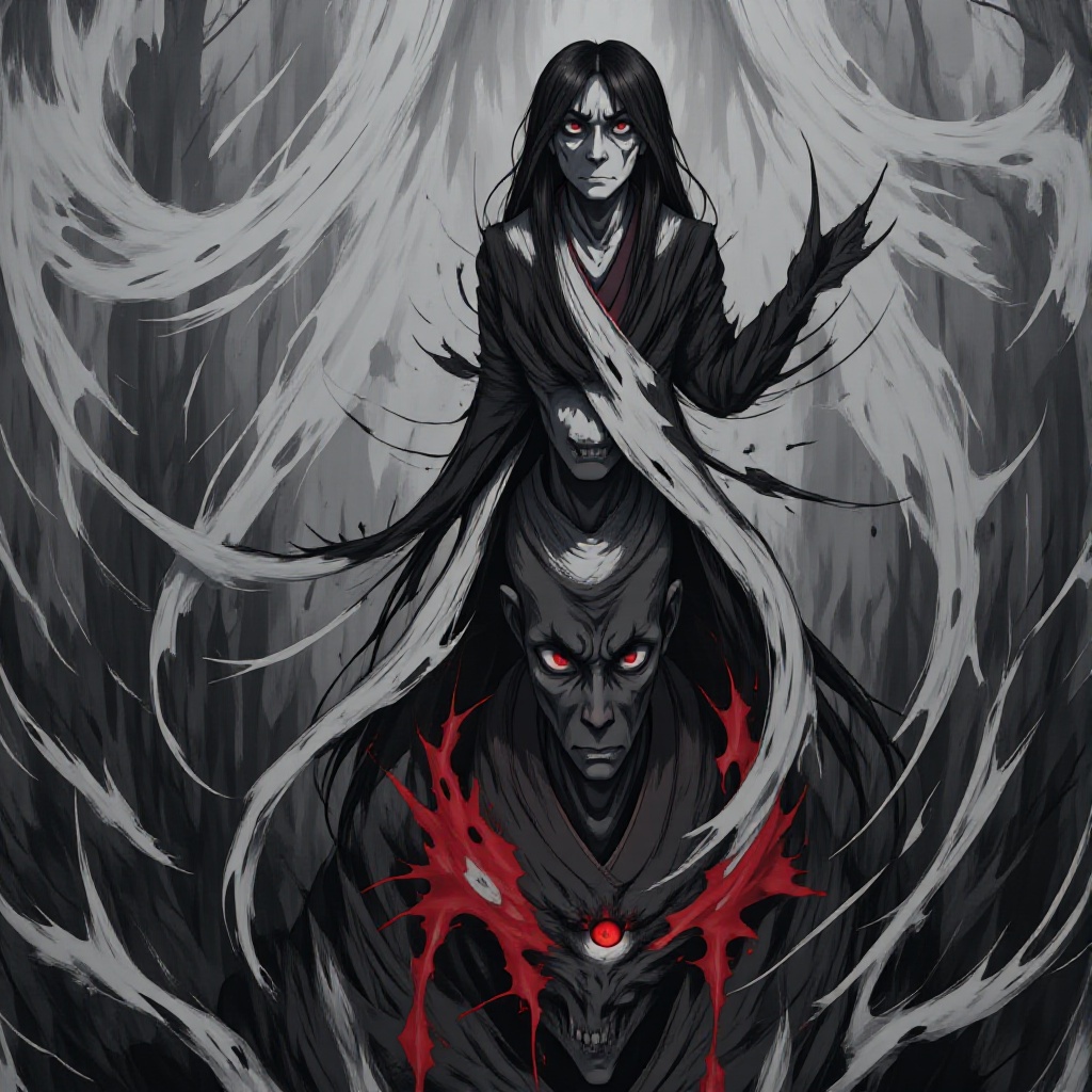 A mystical warrior,  masked and mysterious,  kneels within a fog-shrouded field on Tensor.Art