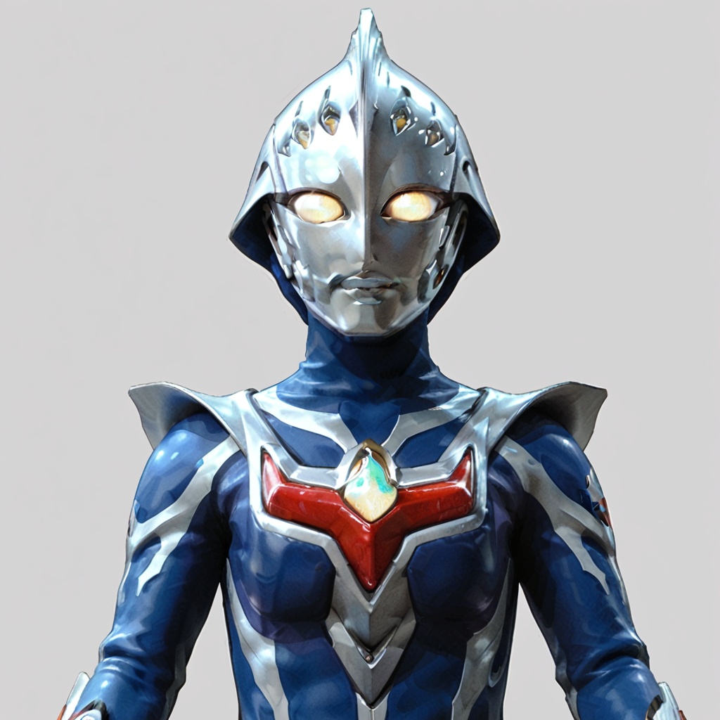 (grey background:1.2),(SOLO:1.4),outline,simple background,(((,standing,looking at viewer,arms at side))),  ultraman nexus,ultraman,blue bodysuit,blue gloves,legwear,gloves,boots,cover,mask,plugsuit,armor,bodysuit,white pattern on body, silver pattern on body,blue tight-fitting,blue footwear,helmet,leather suit,latex, tokusatsu, no humans, science fiction,silver head, hard mask, no smile, no eyes, no nose, solo, blue rubber bodysuit with silver line and white line,<lora:蓝奈-pony:0.8>