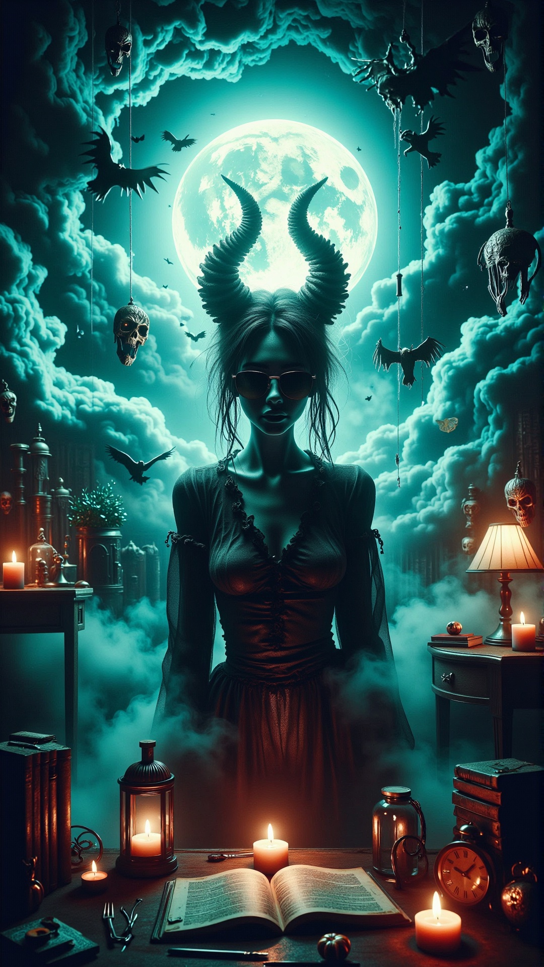 a photorealistic dark horror spirals killer a portrait of a beautiful chubby pale alabaster goth girl with asymmetrical pu...