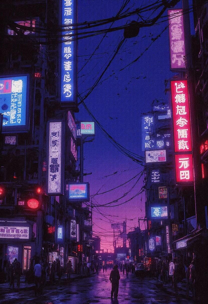 Kenva,  Synthwave Cyberpunk Anime — Halftone Neo-Noir Illustration,  kenva style on Tensor.Art