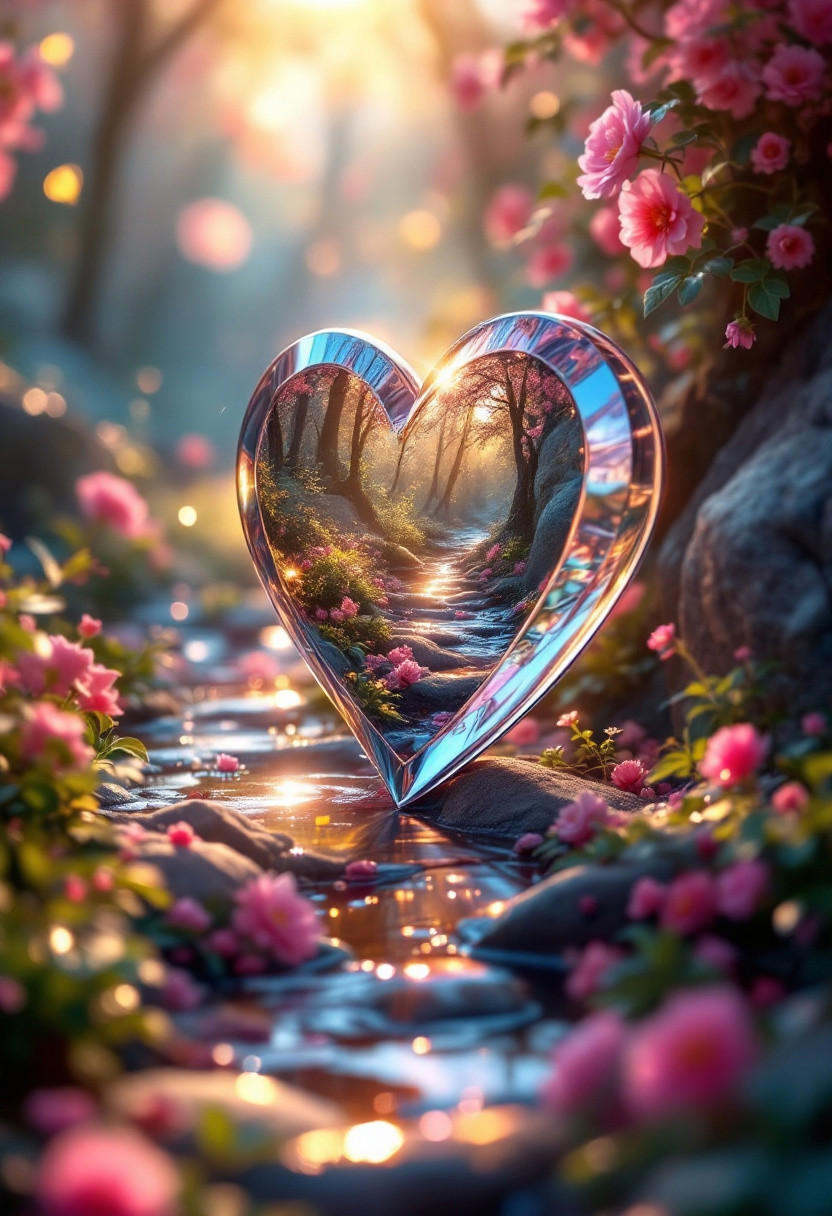 super cute wallpaper,  In the (heart) of a mystic place,  a heart shaped mirror mergin into a smooth backdrop of a mystica...